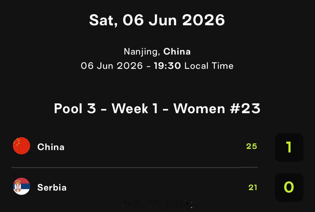 中国女排vs塞尔维亚女排中国女排🇨🇳25-21塞尔维亚女排🇷🇸拿下第一局
