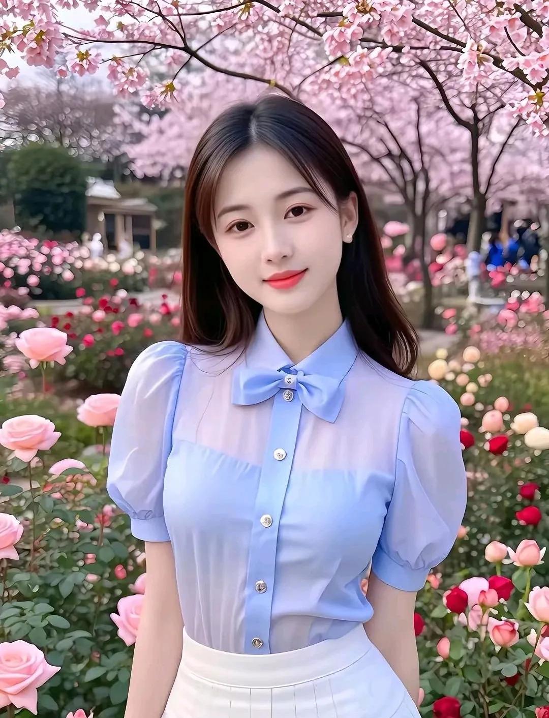樱花树下，少女轻笑，春意盎然。