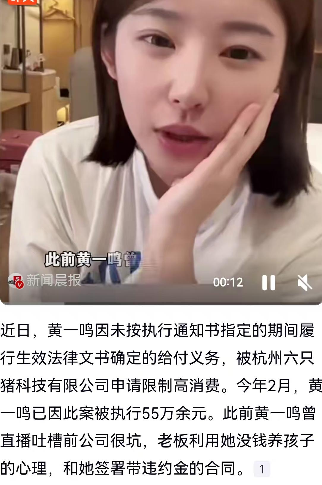 一份来自法院的限制高消费令，把1999年出生的女歌手黄一鸣重新推回了大众视野。因