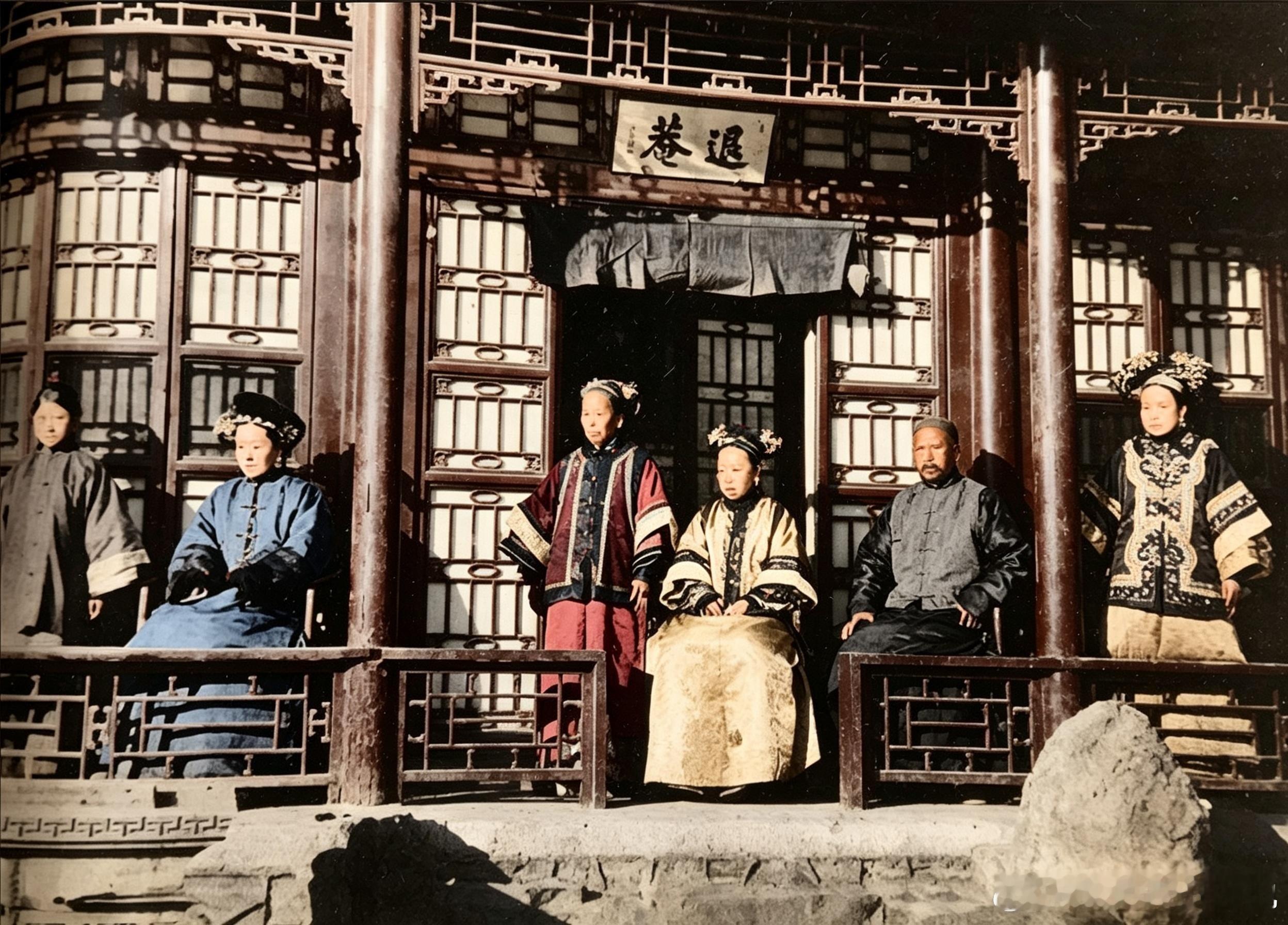 这是世上仅存的一张皇帝亲生女儿固伦公主的照片。照片里，唯一身着便装的男子是时年四