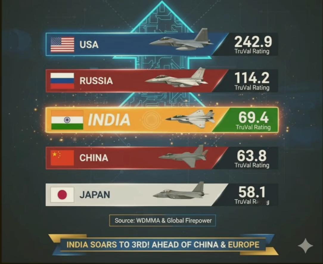 美国刊物《世界现代军用航空名录》发布了最新排名显示，印度的空军实力已经成为世界第