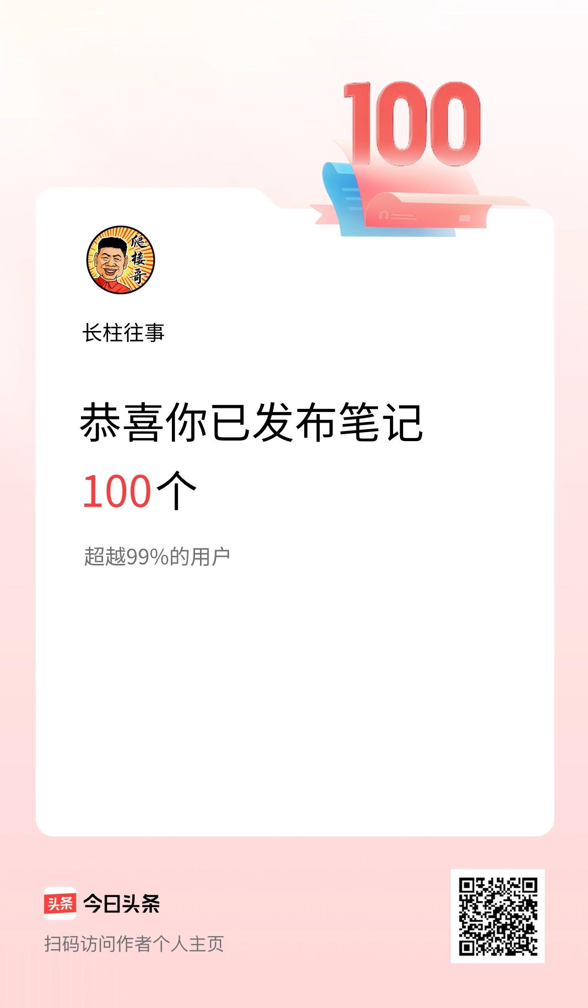 我在头条累计投稿笔记100个