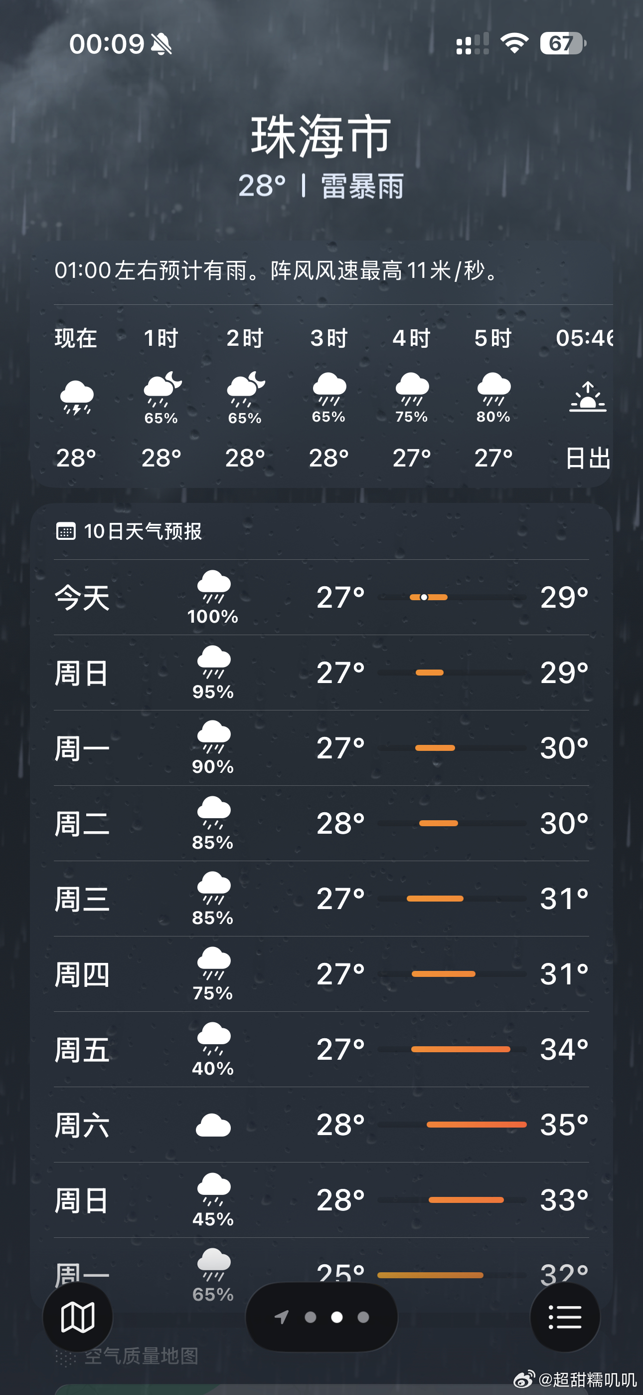 广东暴雨大暴雨到雷暴雨⛈️，未来一周每天都会下雨，啊…不喜欢下雨天 