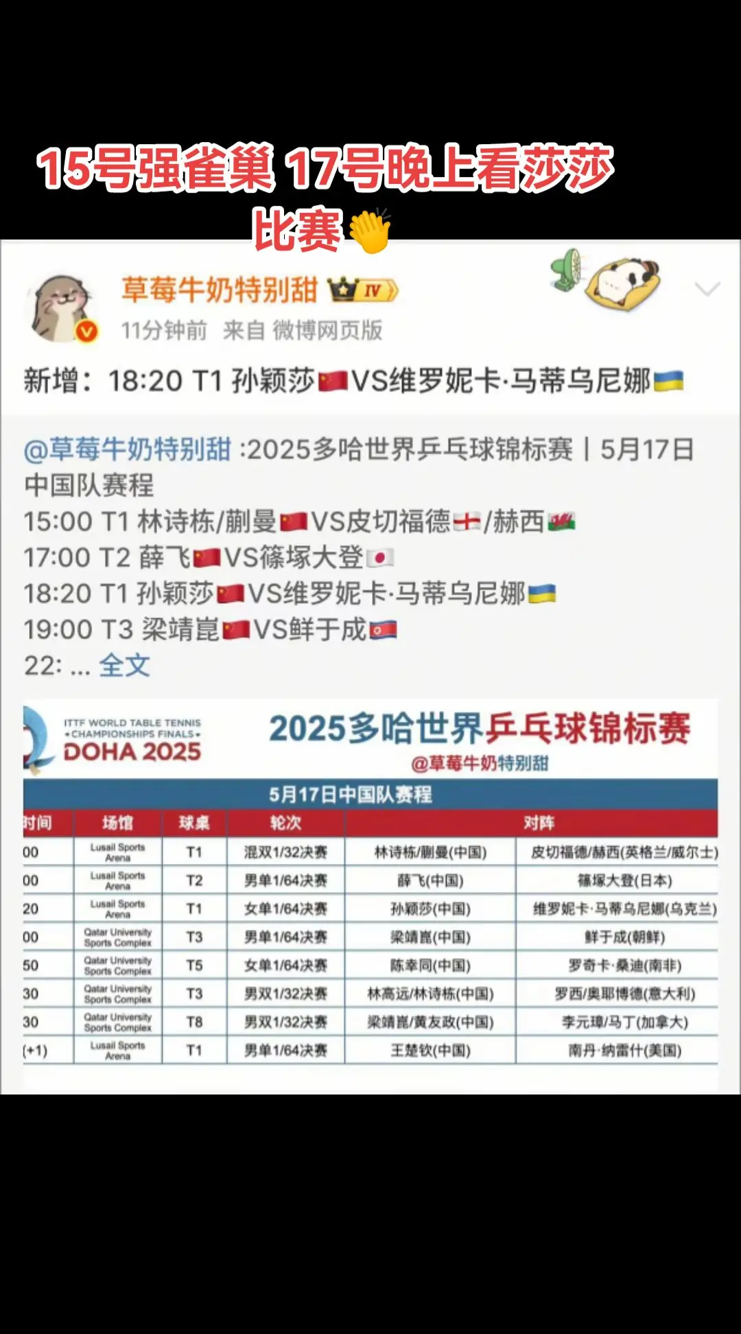 2025多哈世乒赛签位递补赛程更新