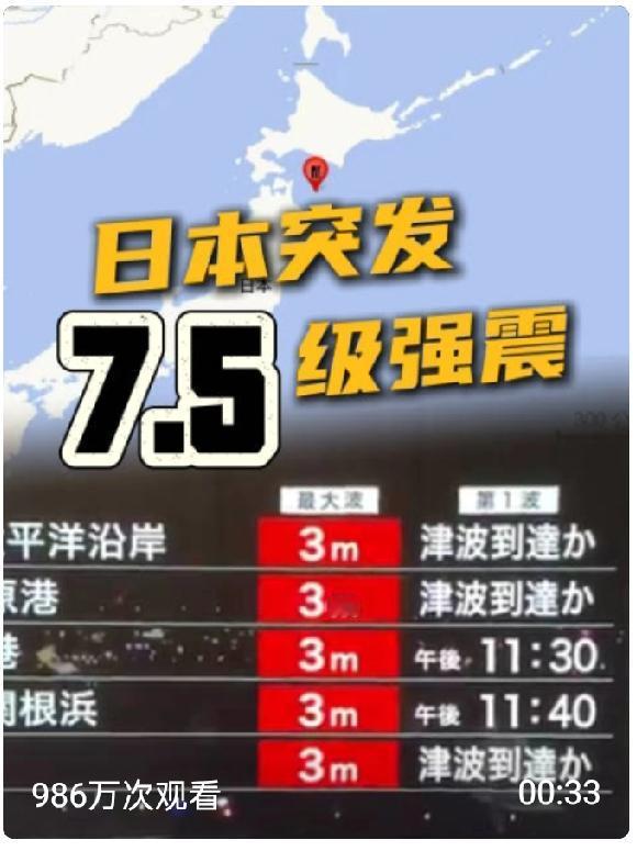 日本连发强震！海啸预警解除但一周内仍需警惕……
 
12月8日晚到9日清晨，日本
