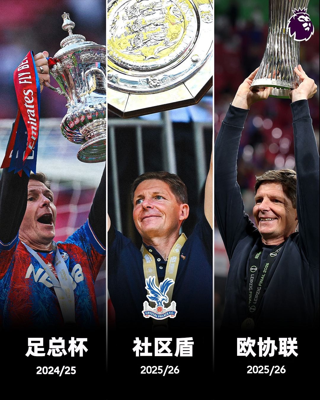 两年三冠 夺冠帽子戏法🏆🏆🏆是历史首支在欧战首秀即夺冠的英超球队🎉英超联