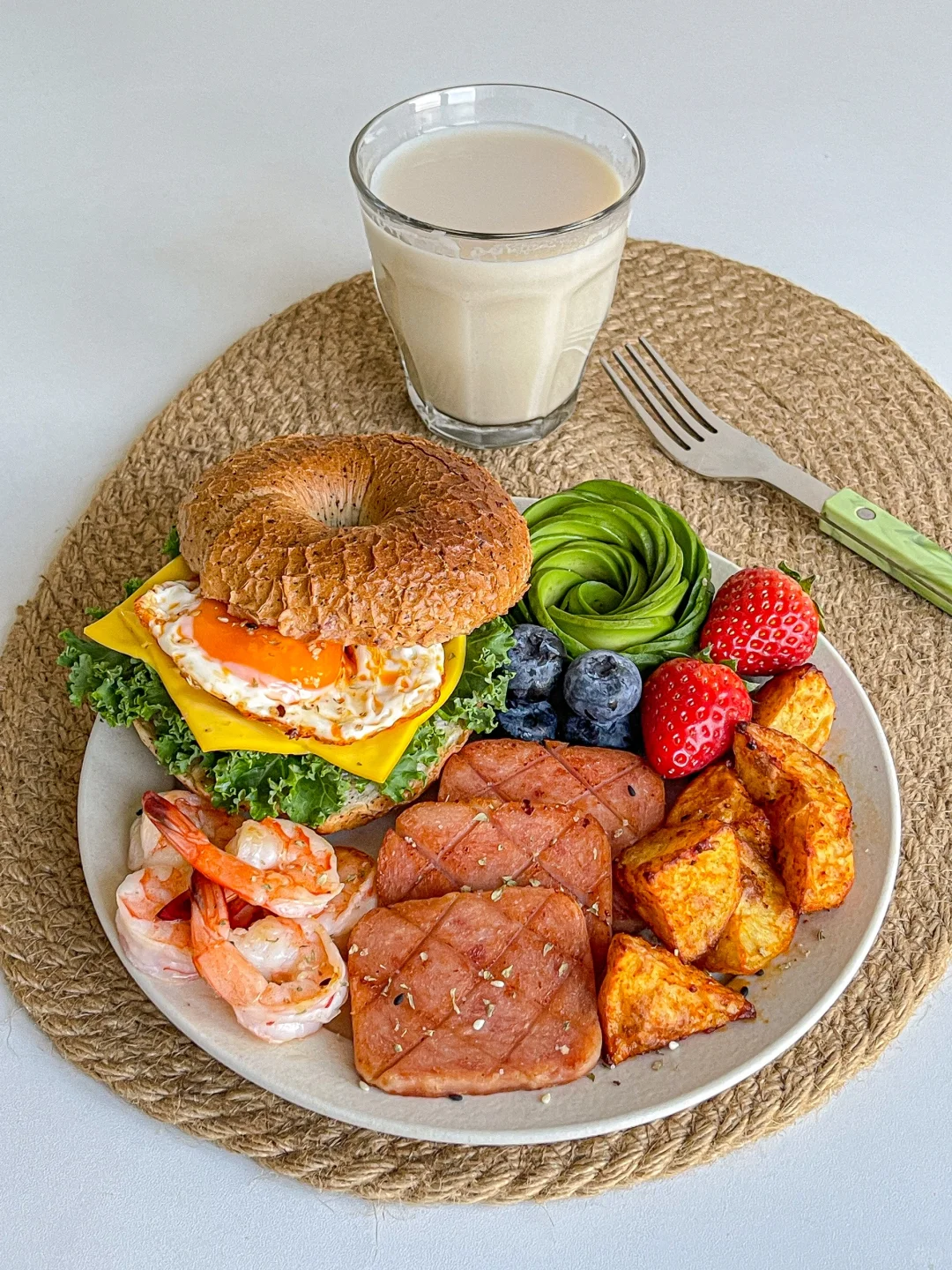 元气早餐🥯贝果三明治牛油果拼盘🥑蛋白饮🥛