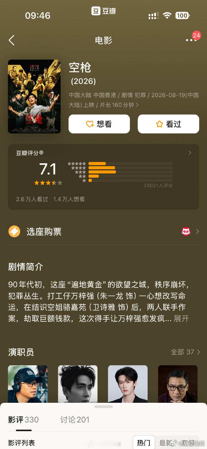 朱一龙檀健次空枪豆瓣开分7.1分檀健次朱一龙空枪豆瓣开分7.1大家觉得怎么样呀！