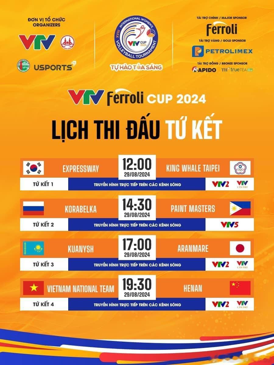 ⚡️ 2024年越南VTV杯国际邀请赛8进4淘汰赛赛程出炉（附图北京时间+1），