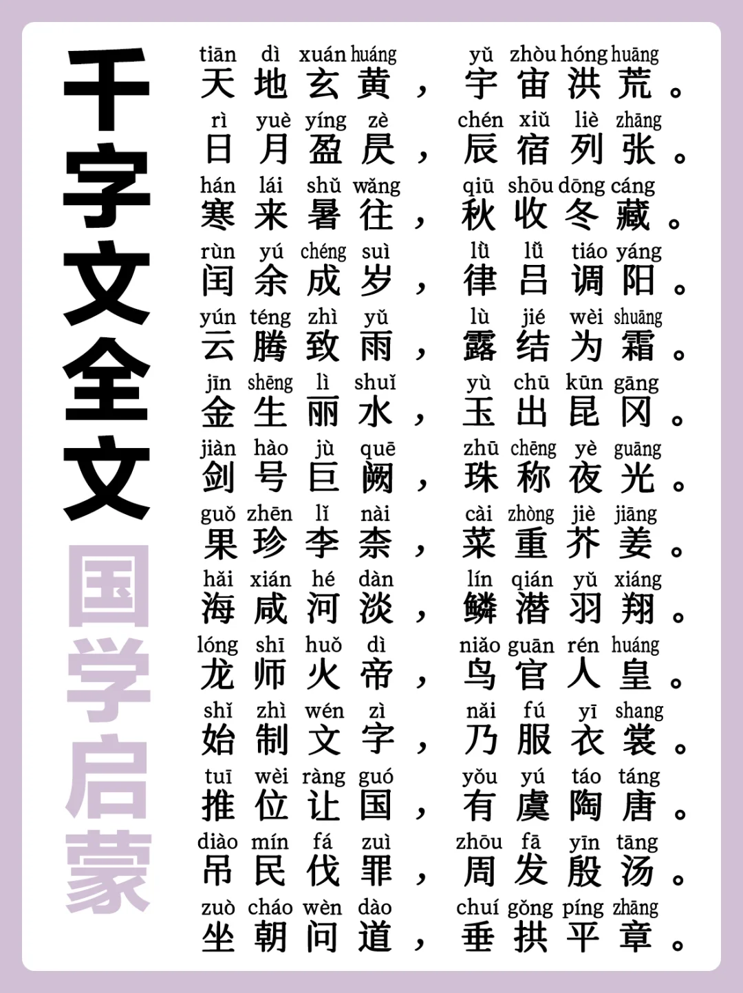 国学经典｜带拼音《千字文》全文