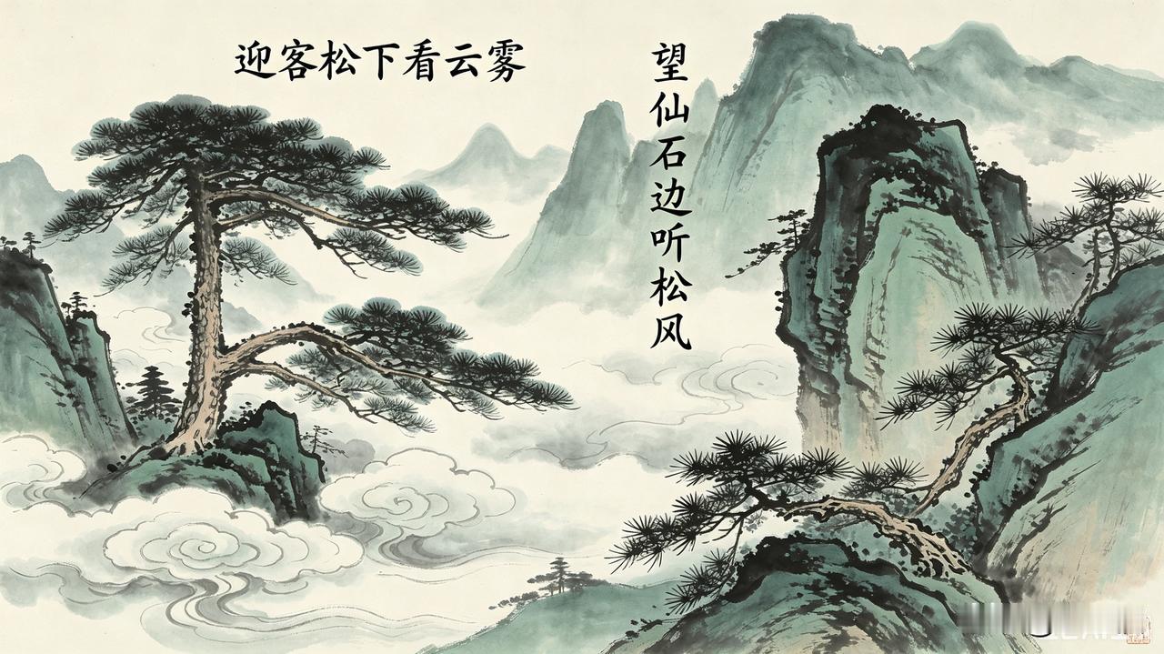 上联：迎客松下看云雾
下联：望仙石边听松风
