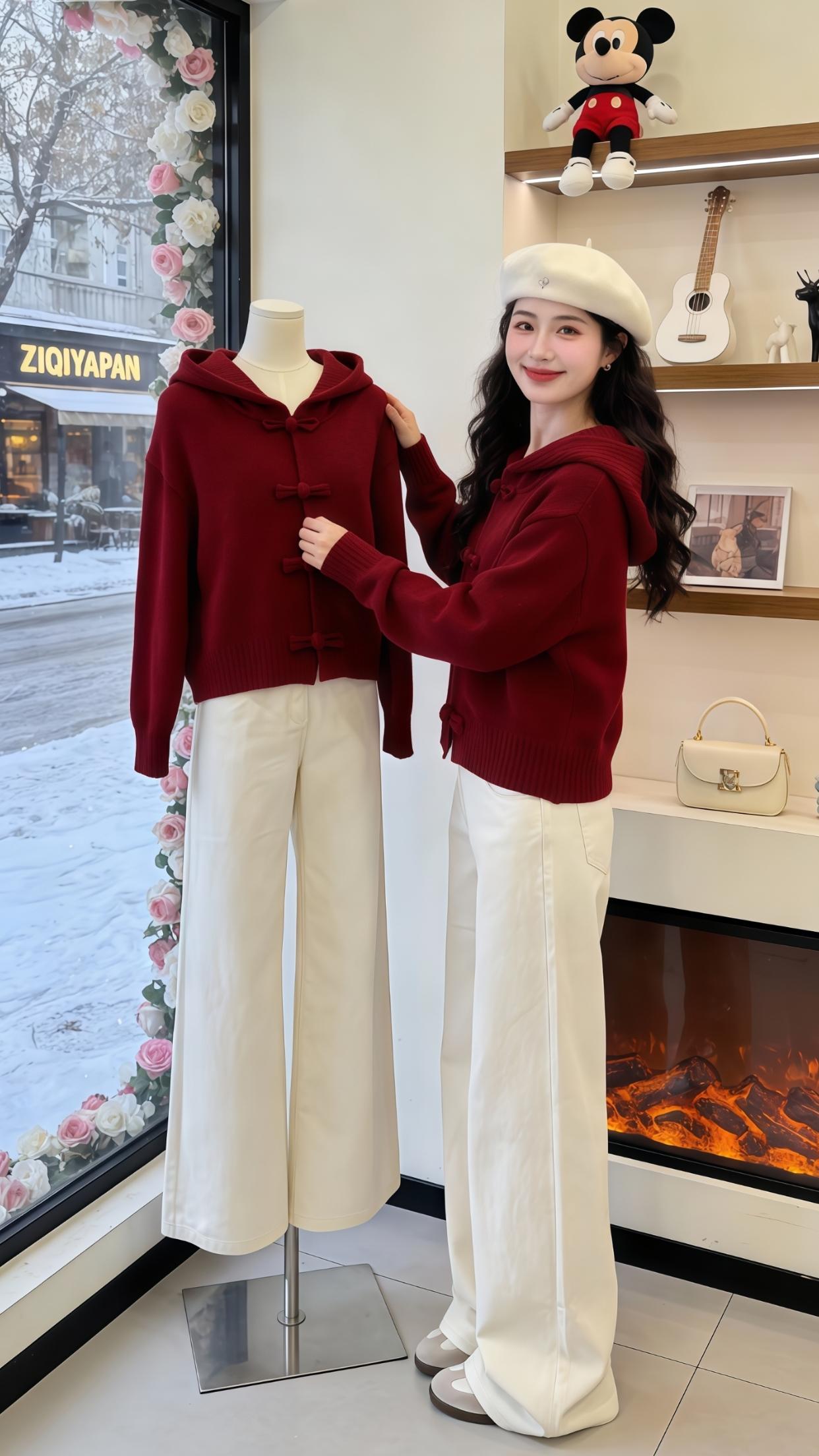 红毛衣女款高级 新中式穿搭 过年穿什么 高级感穿搭 新年穿搭