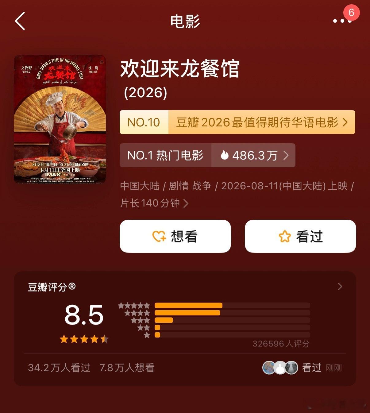 《欢迎来龙餐馆》看完了！好看！文牧野导演牛逼！我以后就是你的粉丝！反战题材的电影