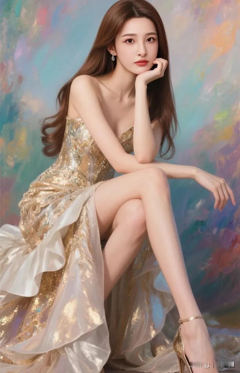 如何成为一个时尚的女孩?
鎏金礼裙衬着油画背景，金饰高跟揉出华贵又惊艳的公主氛围