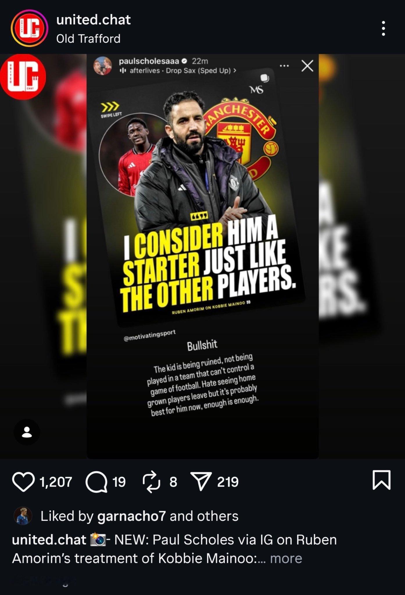 【乱成一锅】昨天斯尔科斯ins发表他对梅努现状的看法，有自媒体截图发文加纳乔in