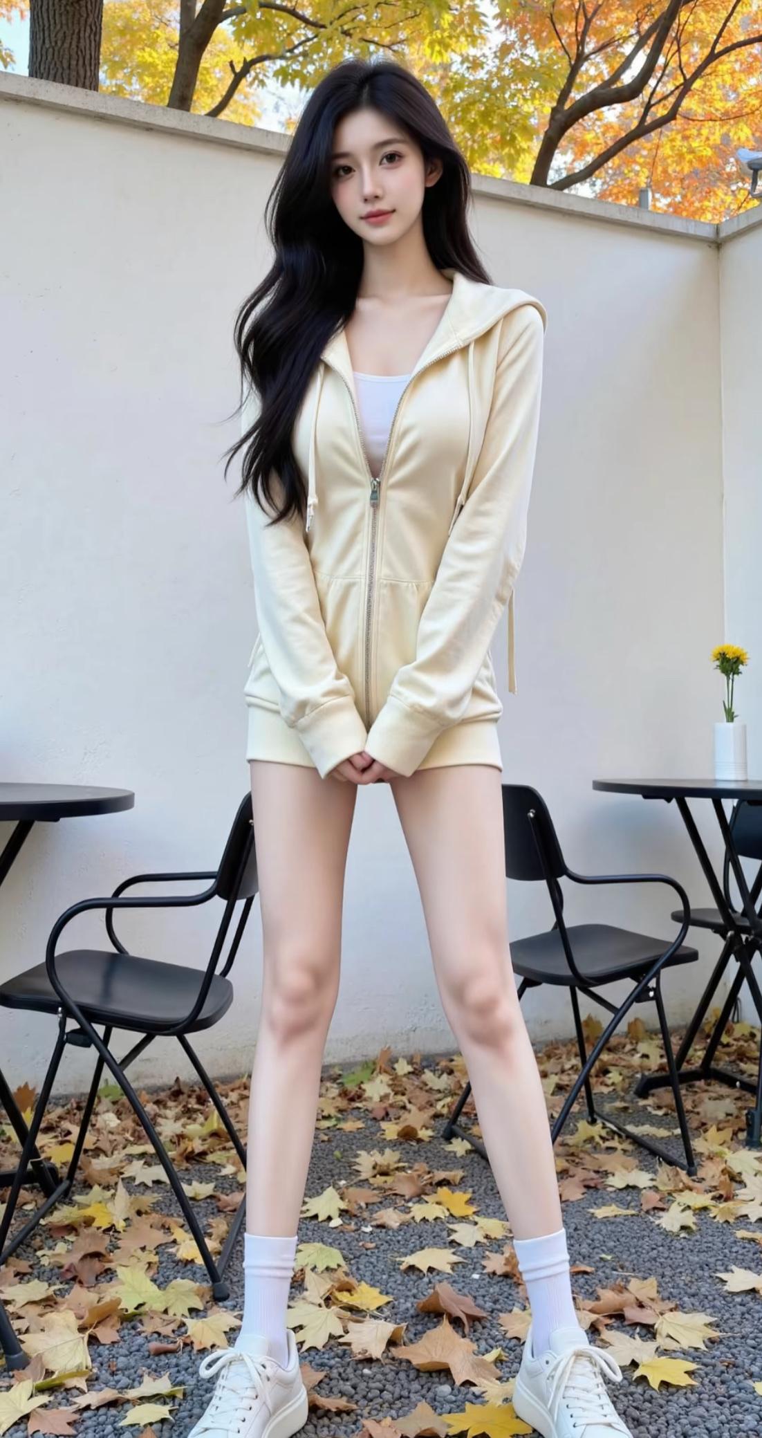 清新少女风穿搭，浅绿色连帽衫搭配白色运动鞋，轻松自在！🌿👟