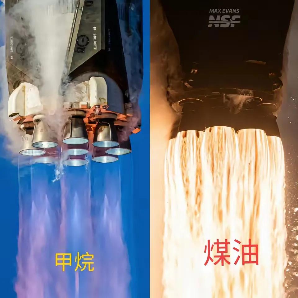 朱雀三号与猎鹰九号的火焰对比十分明显，谁中国的更环保！
​都是九个发动机，朱雀三