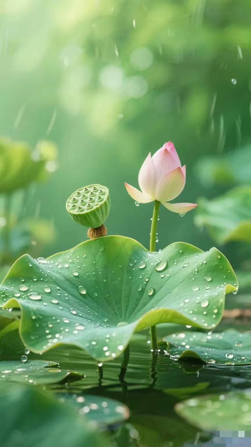 莲花出水皆尝夏，
玉蝶栖梅自品冬。
横批：《尝夏与品冬》