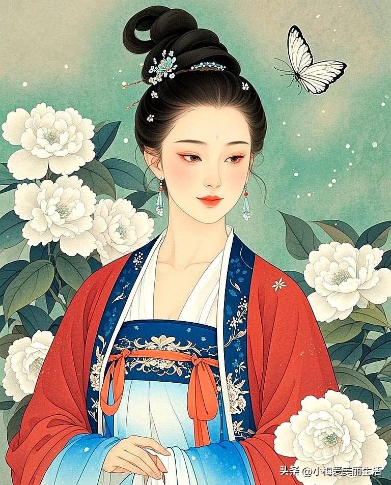 花间美人，蝶舞翩翩。

蝶吟花间醉三春 林间粉裳美人 蝶舞花绽 花间古韵 花间女