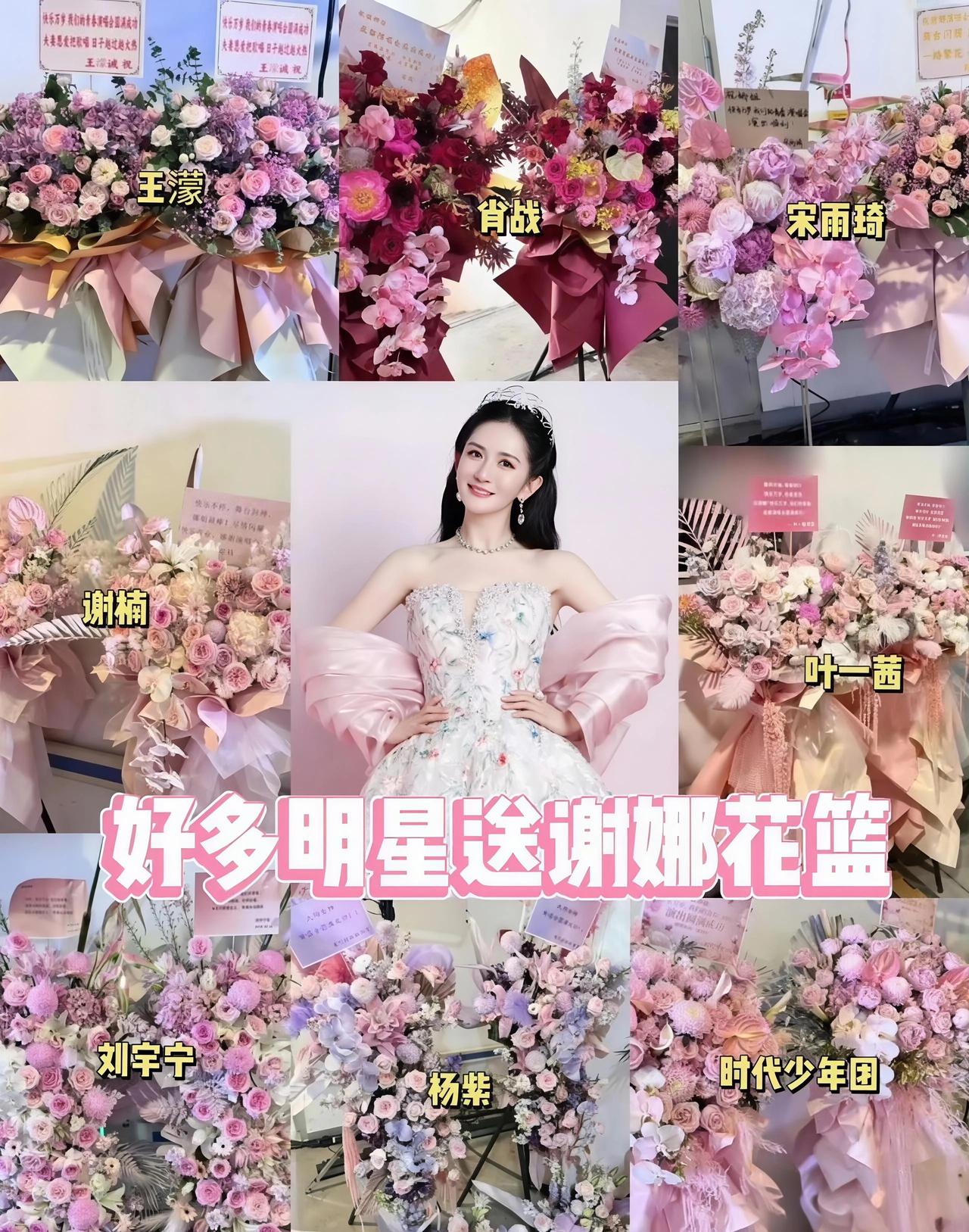 谢娜成都演唱会排面拉满，快乐家族成员、杨紫、肖战、刘宇宁等众星纷纷送花篮，花海应