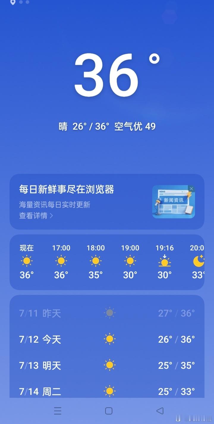 巴威预计今天下午影响山东此刻36度，外面太阳晒得很！只开风扇不开空调，吹过来的全