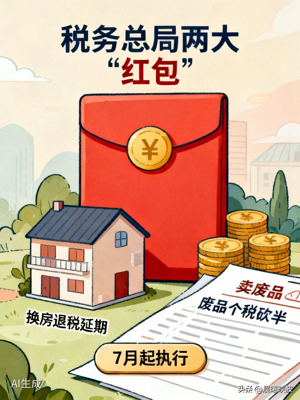 税务总局突发两大“红包”：换房退税延期，卖废品个税砍半，7月起执行！

  最近