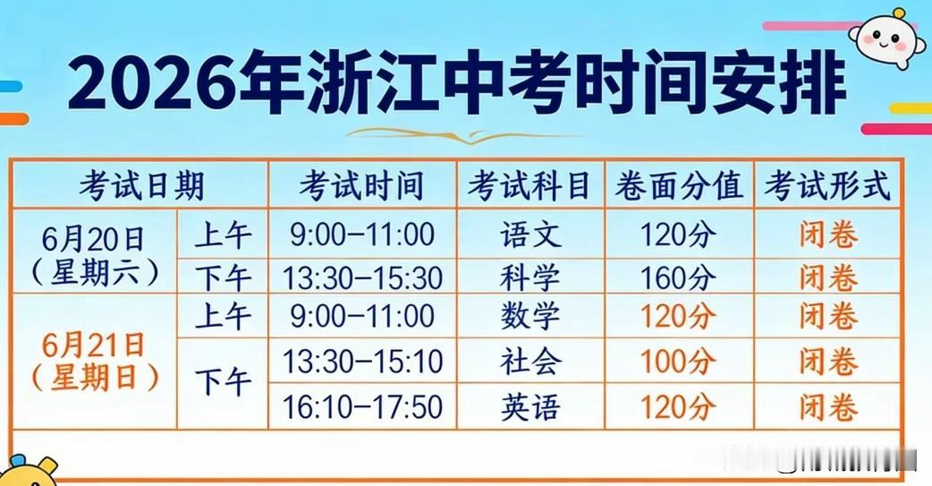 2026浙江中考时间，定了！试题难度、成绩公布时间，也定了！
浙江省教育厅网站今