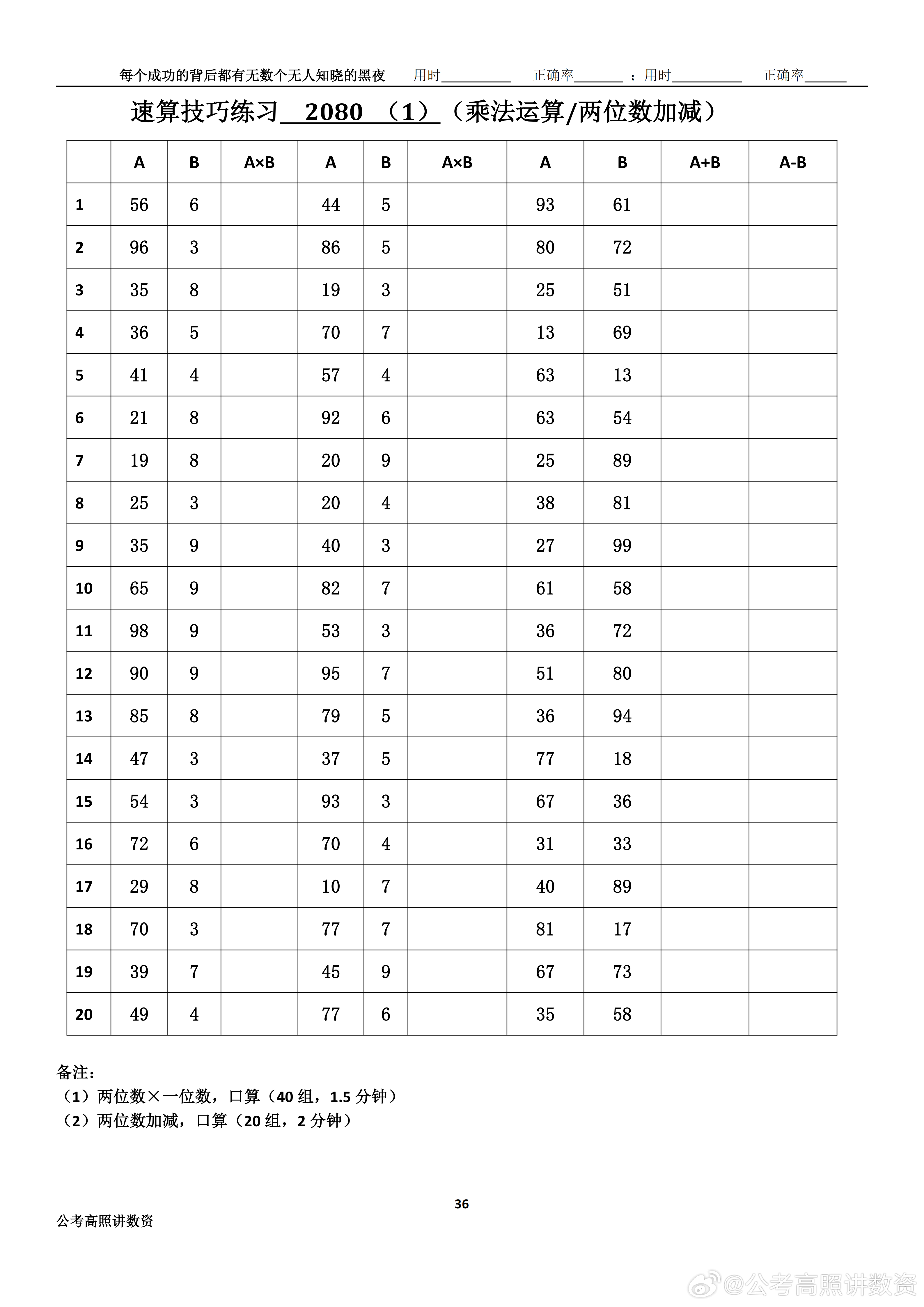 跟着高照练速算决战公考  速算练习2080相信自己，努力学习。速算链接汇总：网页