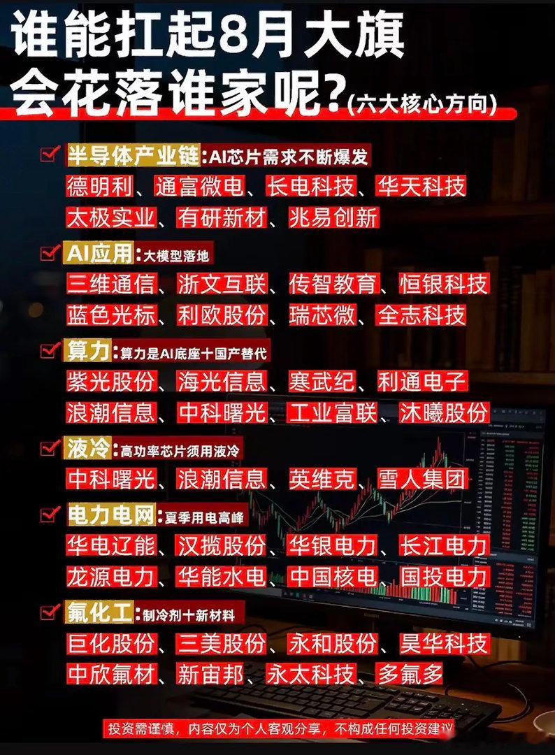避开杂乱轮动！8月六大核心赛道，主力资金重点瞄准这里！8月A股板块轮动节奏变快，