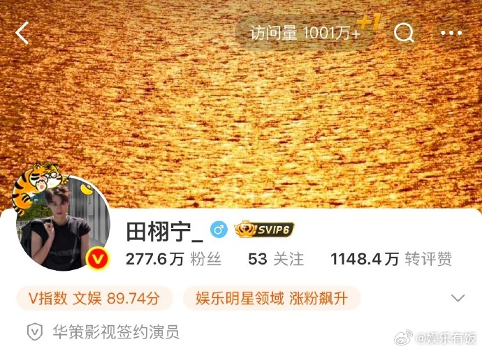 田栩宁主页访问量破1000w 主页访问量破1000万了，真诚努力的人值得更多人的