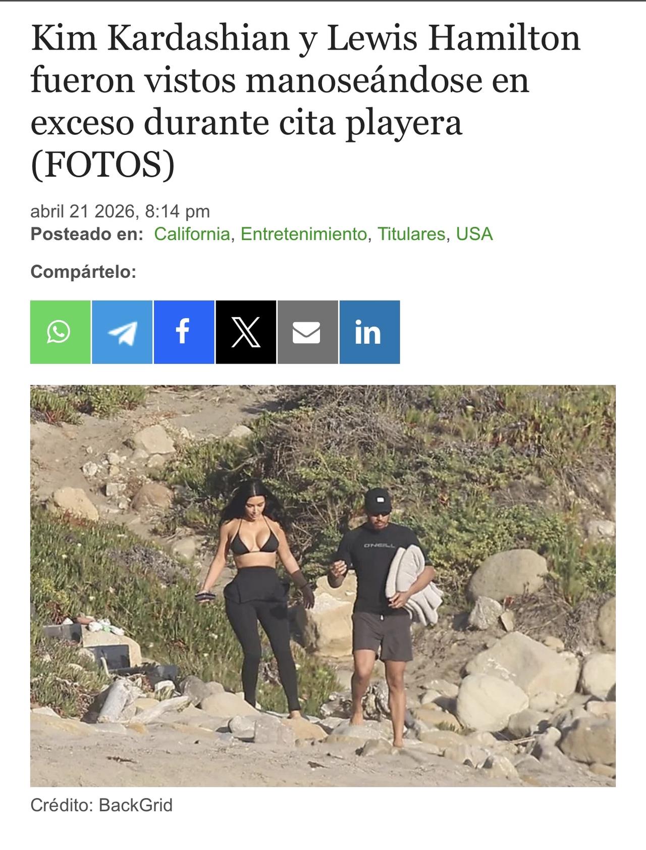 车王已毁

当地时间周二，金·卡戴珊和刘易斯·汉密尔顿在马里布海滩上表演PDA（