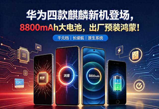 华为四款麒麟新机登场，8800mAh大电池，出厂预装鸿蒙！