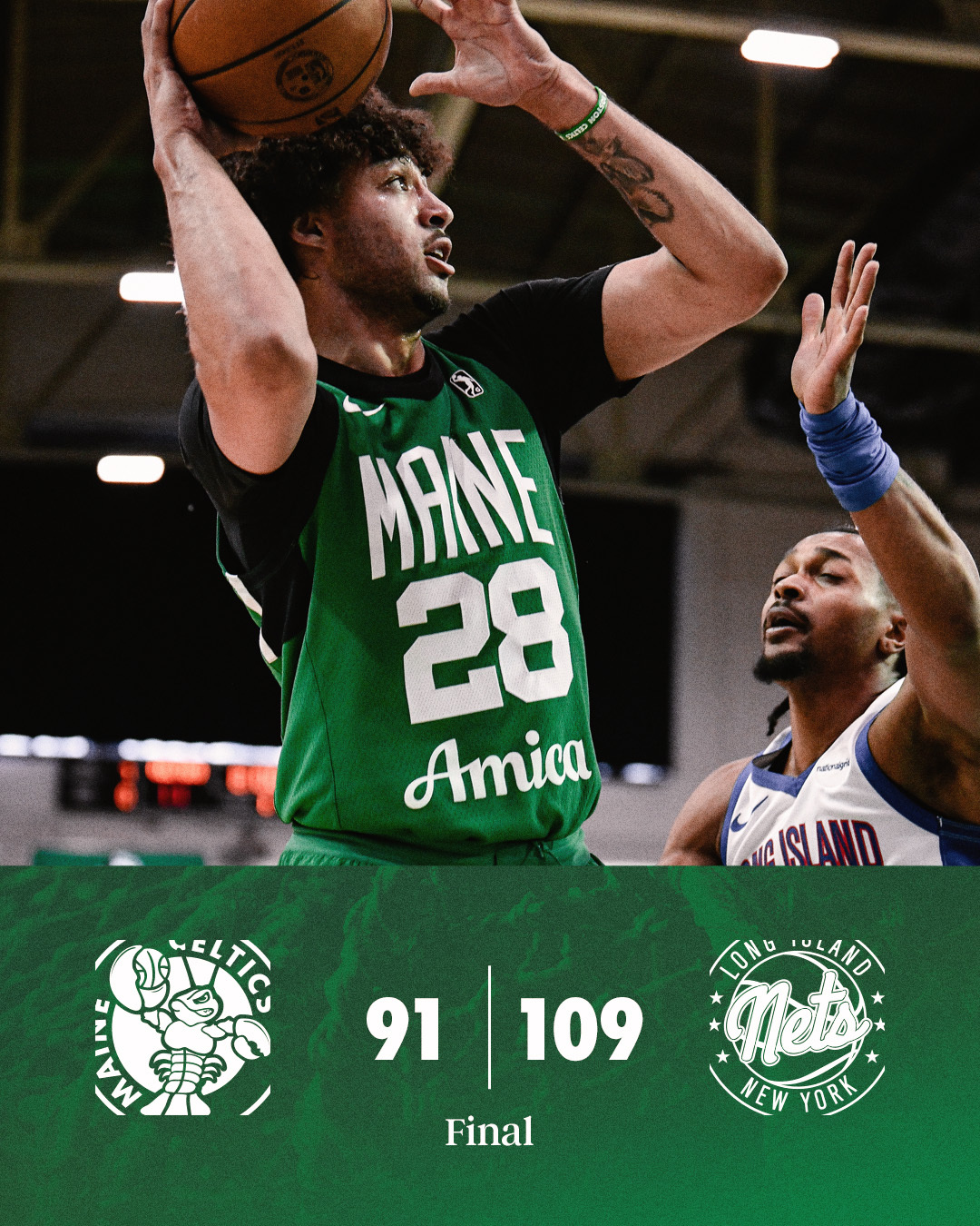 缅因州凯尔特人  91-109 …… 缅因州凯尔特人队主场负于长岛篮网队 …… 