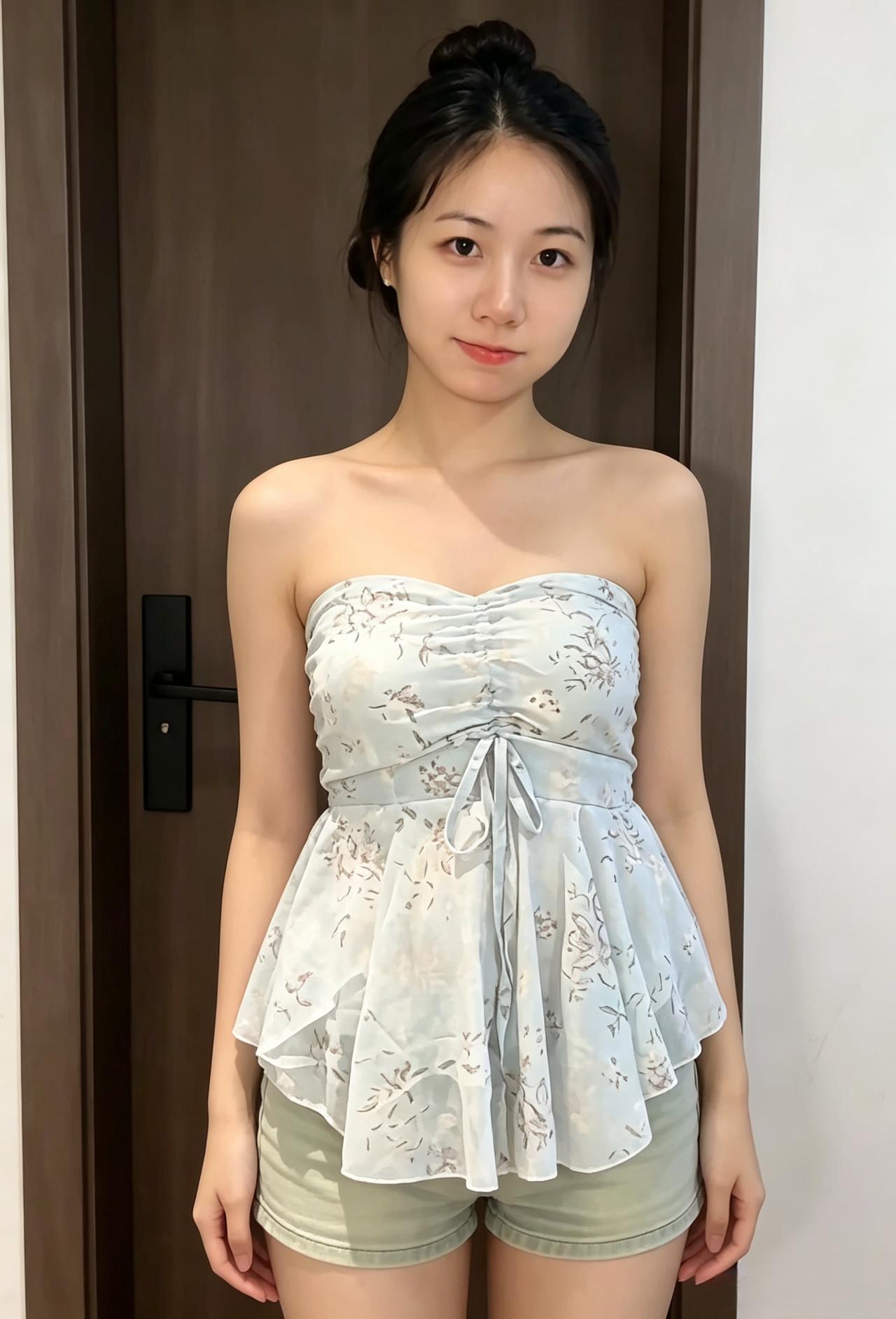 清妆映玉颜，浅黛衬春衫。
浅笑含清韵，轻罗映月寒。