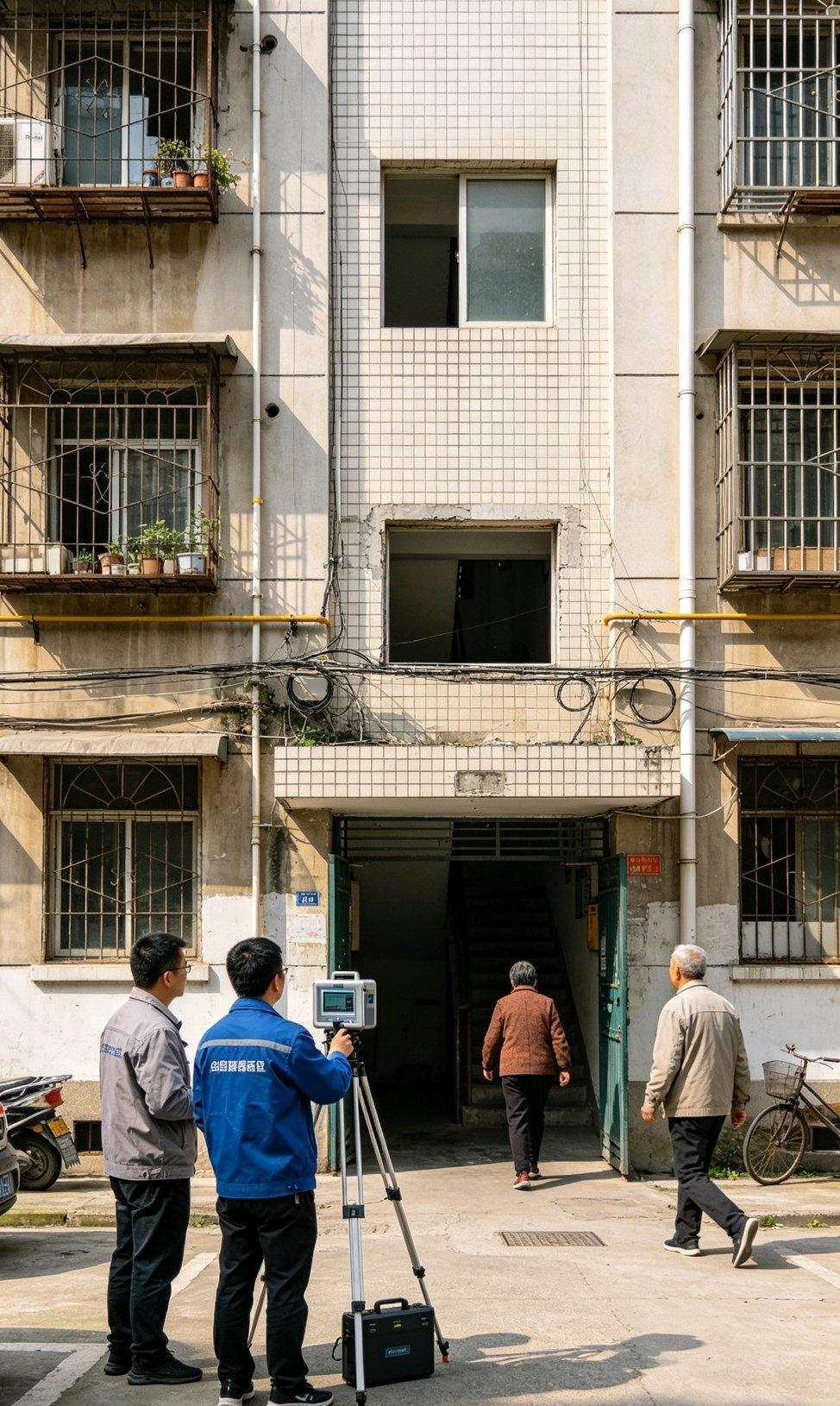 不少住在高层的住户，楼宇外墙出现瓷砖松动，传统作业需要高空工人悬吊在外，风险很高