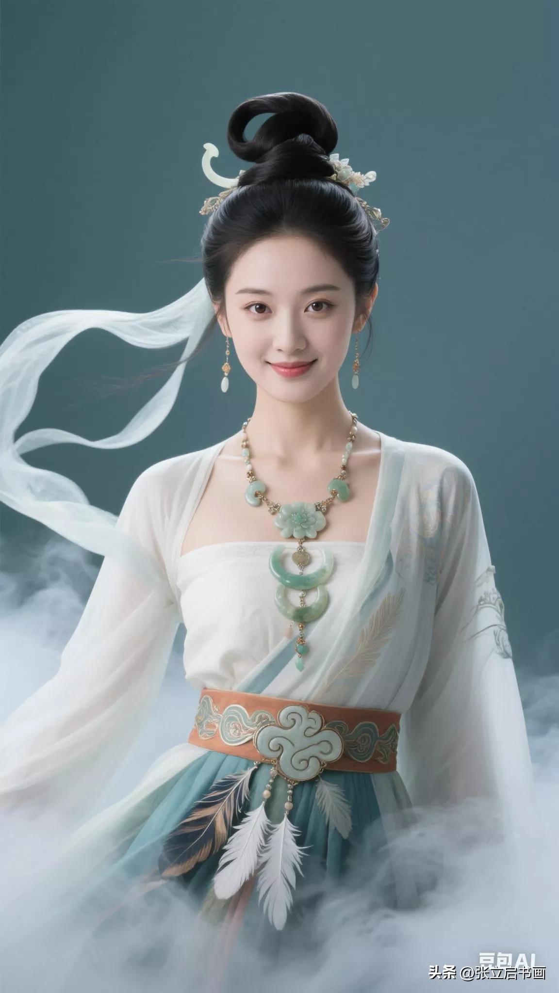 仙气飘飘的古风美人，宛如画中走出的仙女！张立启原创书画AI作品古仕女发髻集锦首发