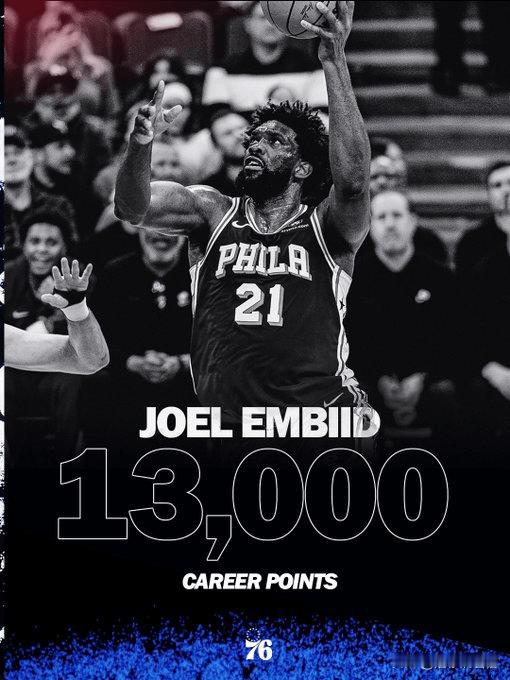 今日费城76人主场迎战克利夫兰骑士队，76人球员乔尔恩比德命中生涯里程碑一球，而