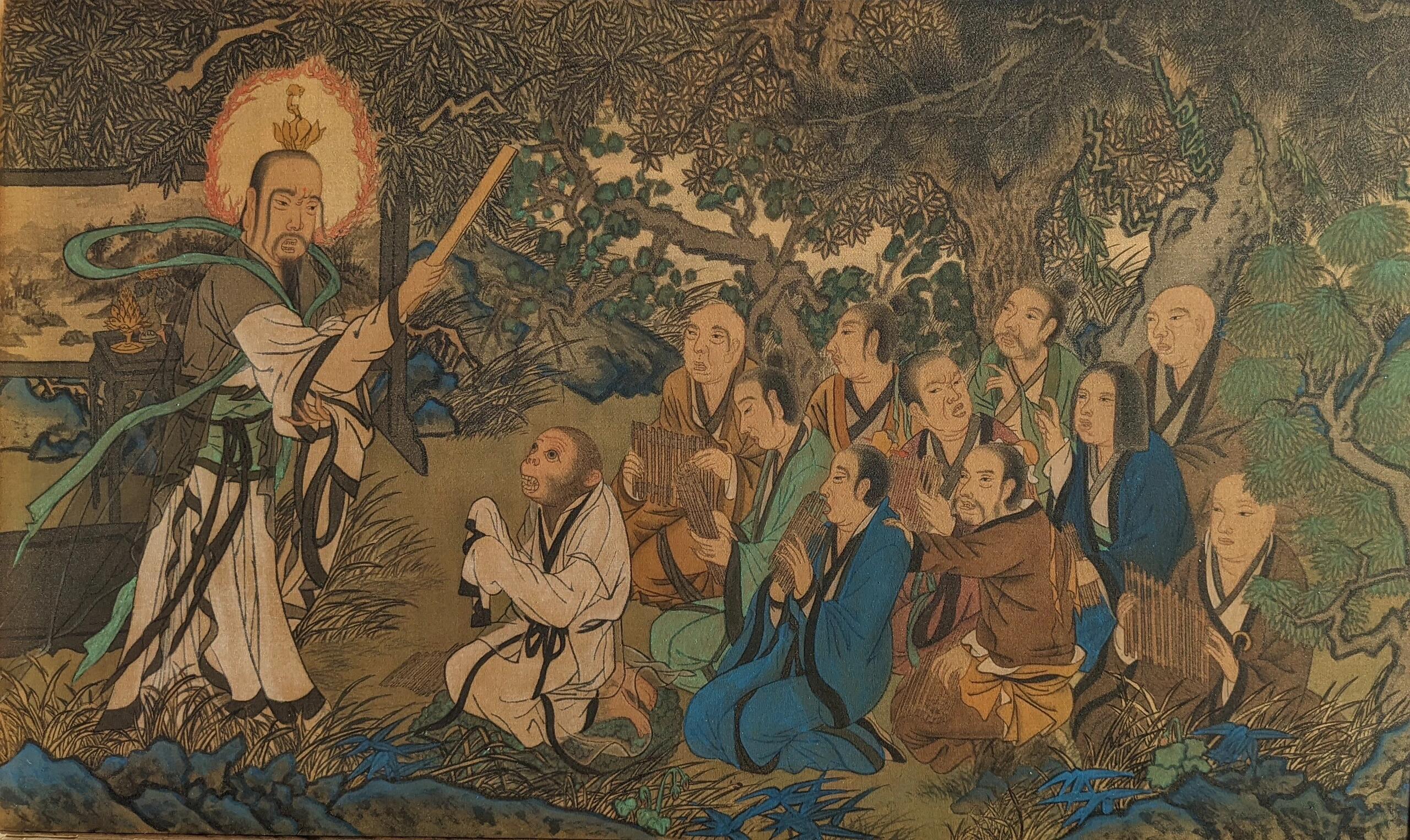 画家王新怡和王宇为《黑神话：悟空》绘制的五张壁画。①盘中之谜②乌巢授经③真经有价
