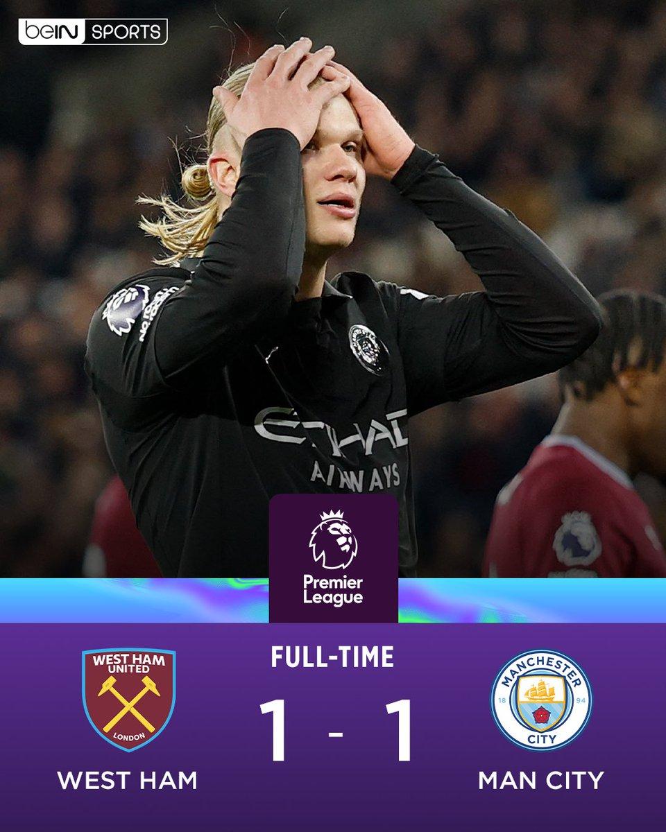 曼城被保级球队西汉姆联逼平，在半周时间内遭到第二次打击。现在曼城已经被阿森纳甩开