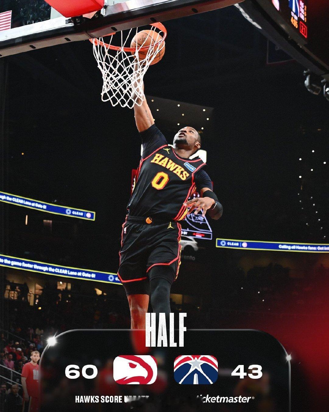 领先17分结束上半场。亚特兰大老鹰truetoatlanta奇才vs老鹰  cr