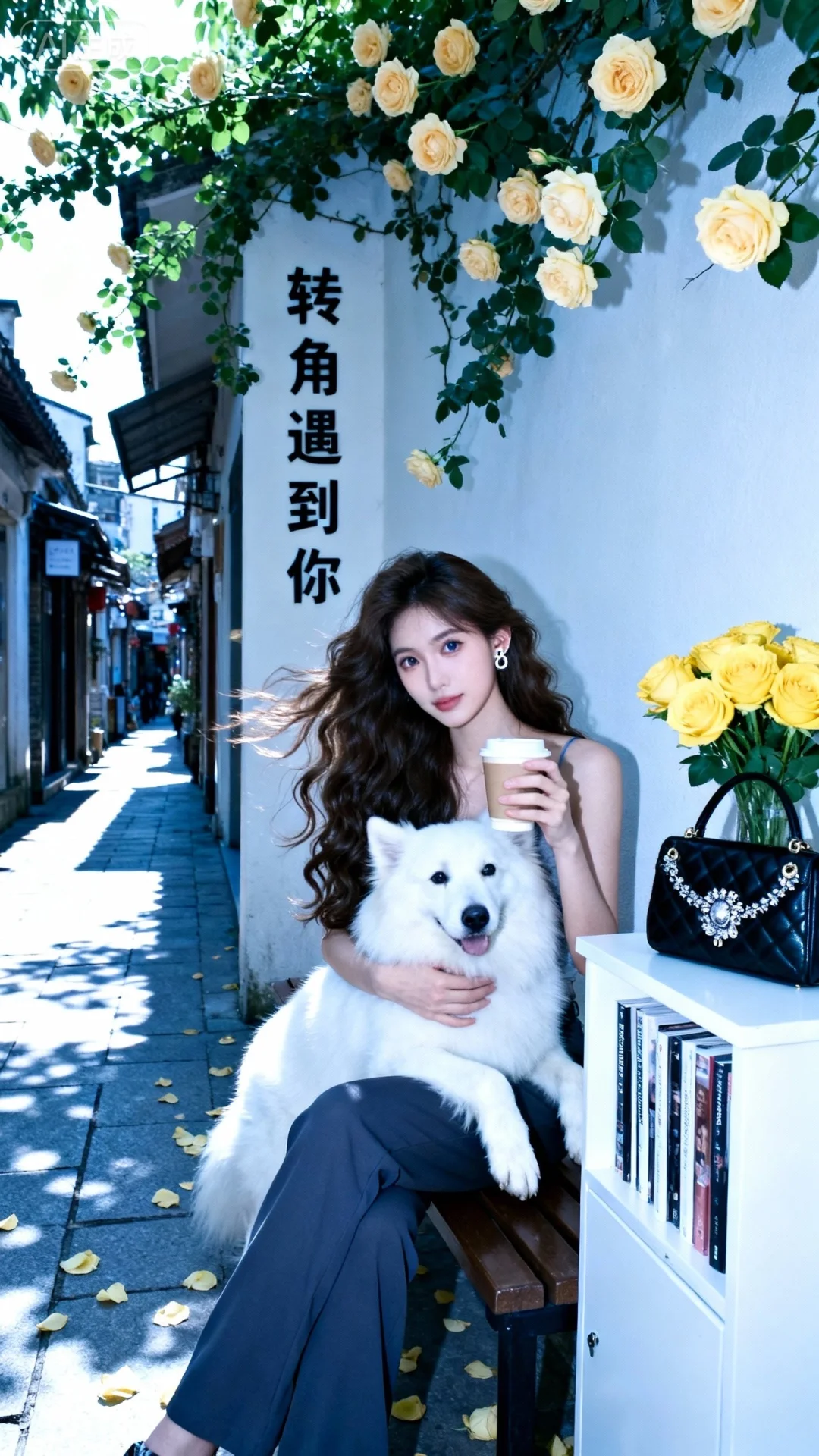 梦幻朦胧感，噪点，微微过曝，商业修图，日常抓拍。发丝光，侧光，头顶光。冷色调偏蓝