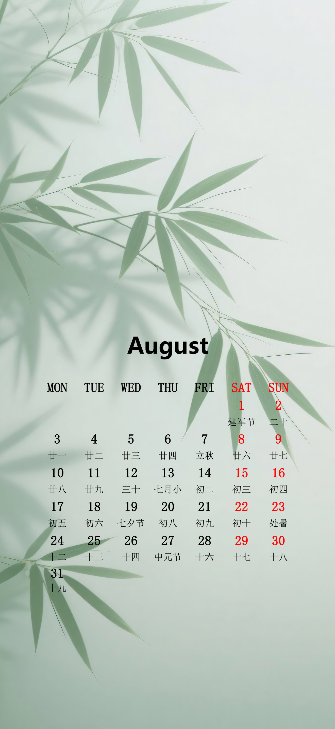 八月 日历壁纸 