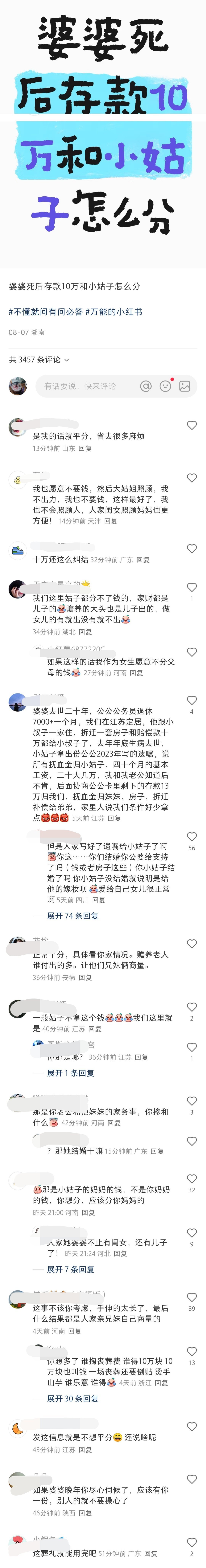 婆婆死后与小姑子这个钱怎么分？每个地方可能不一样吧？ ​​​