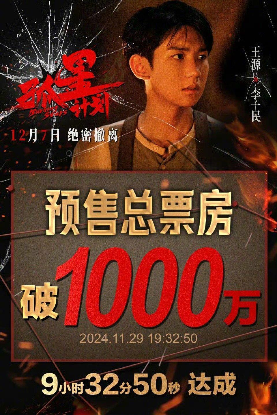 王源孤星计划预售票房破千万 王源今年真是在全面发力，主演电影《孤星计划》预售票房