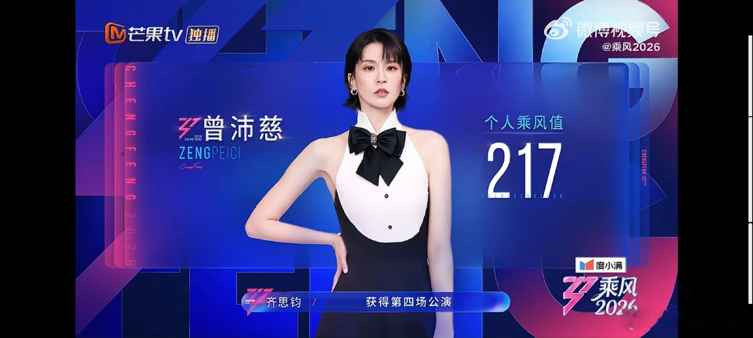 曾沛慈四公乘风值第一名漫长的赛程里难免会遇到压力和挑战，可她从来没有轻言放弃，一