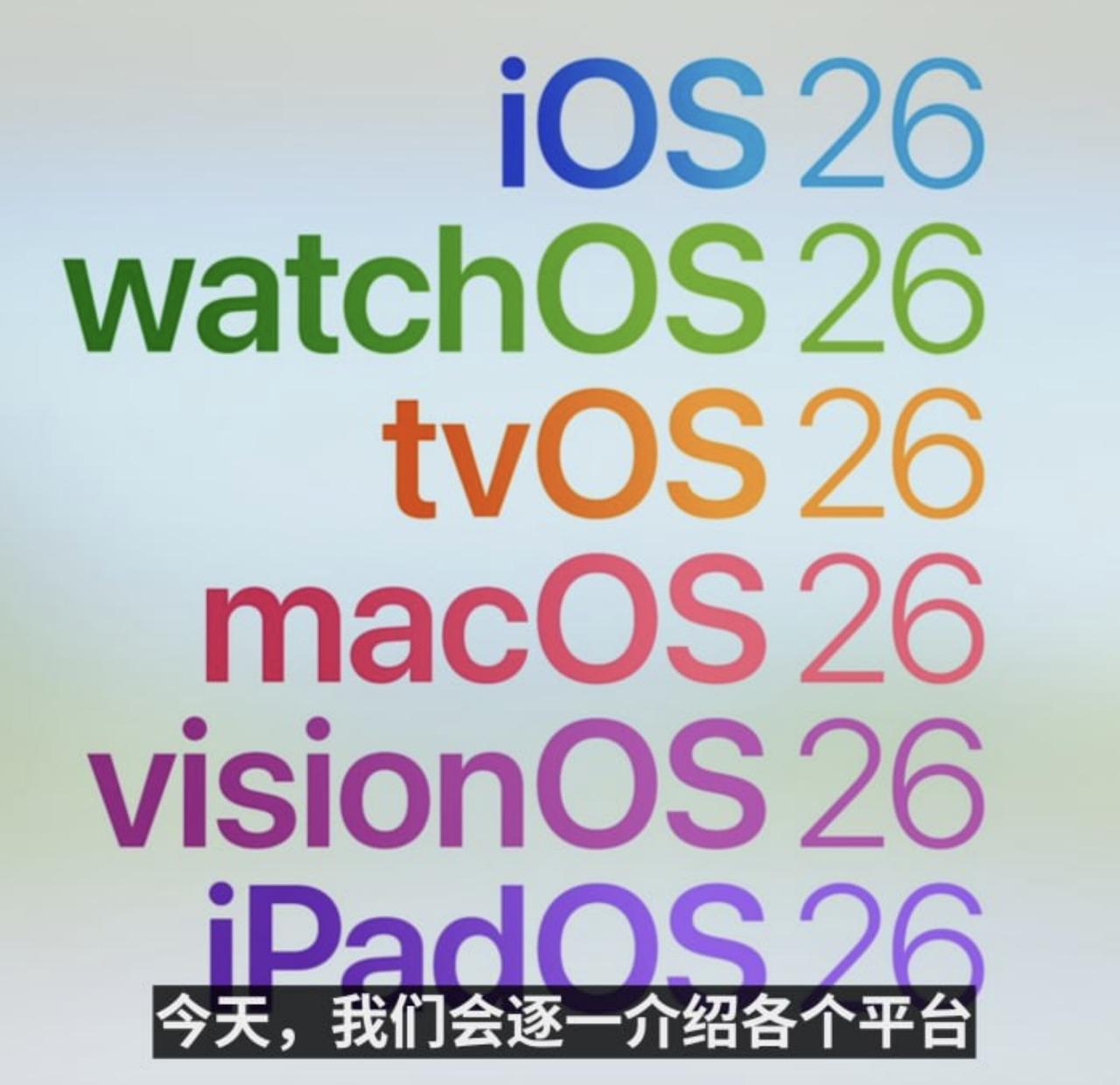 苹果官宣 iOS 26，确实已经全部采用年份 + 1 的方式作为版本号，全系列系