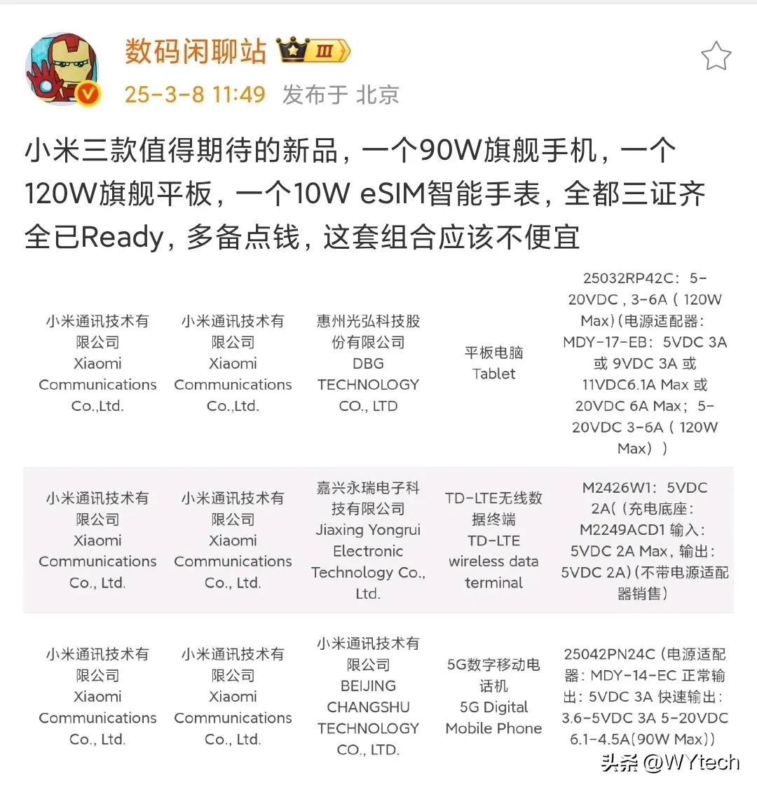 一波小米旗舰产品入网，钱包准备好了吗？

又万众瞩目的小米15s Pro，自研玄