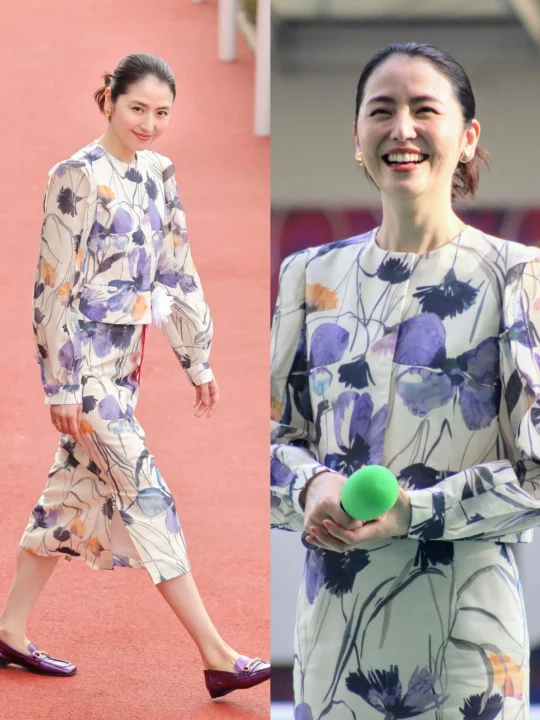 能驾驭住花卉和紫色方头鞋，只有长泽雅美