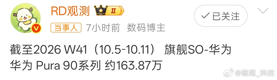 博主曝华为Pura90系列SO超163万华为Pura90系列销量达超163万，这