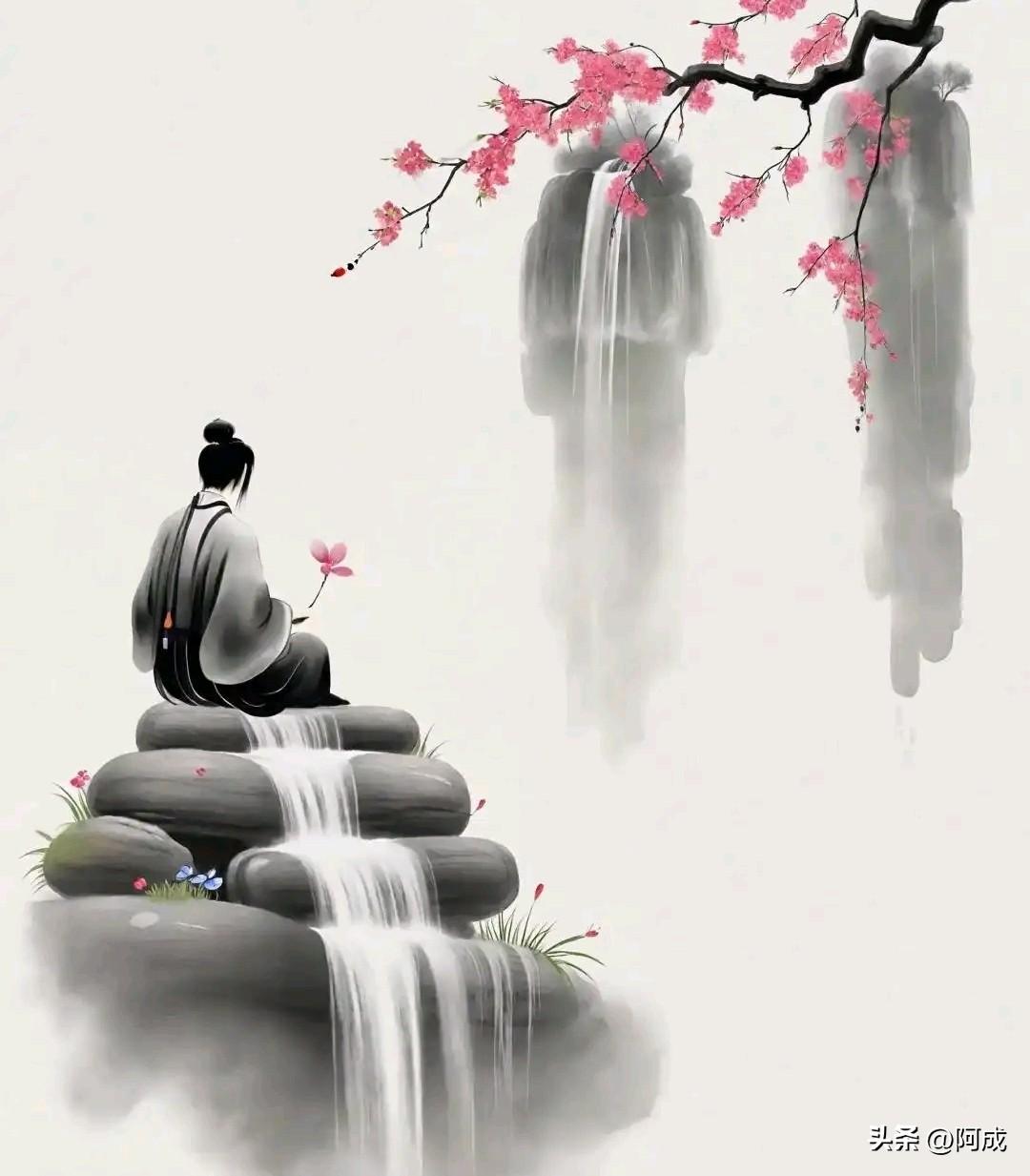 看山看水独坐，听风听雨高眠。
客去客来日日，花开花落年年。
 
山至便观山，水来